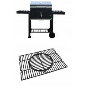    PREMIUM KERTI SZÉN GRILL POLCOSSAL, FEDŐVEL, ÖNTÖTTVAS Rács, KEREKEK 1010