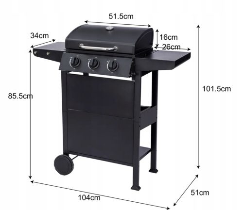  GÁZGRILL EL FUEGO SAN JOSE 3 ÉGŐS öntöttvas Rács + CSÖKKENTŐ MOST ELÉRHETŐ!