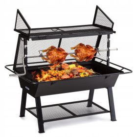  Milos Alto faszén grill sütővel, fa polccal