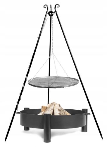  ÁLLVÁNY KERTI GRILL FEKETE ACÉL 70cm + KERTI TÜZGÖRNY HAITI 80cm