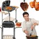  Faszén kerti grill fedővel és praktikus asztalokkal tömör acél