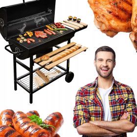    Faszén hordós grill fedővel, asztalok kerti tömör acélból