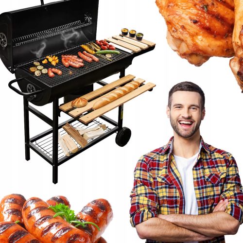  Faszén hordós grill fedővel, asztalok kerti tömör acélból