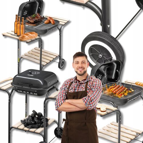  Faszén kerti grill fedéllel és kisasztallal a kertbe és a telekre