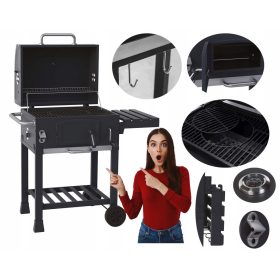    3 az 1-ben PREMIUM SZÉN GRILL HAMUTEKNŐ NYITÓ ÖNtvényvas Rács Rács KEREKEK XXL