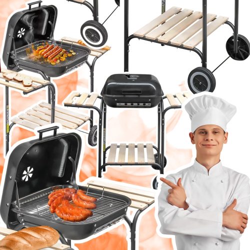  Faszén grill fedővel és kisasztalokkal a kertbe és a telekre, tömör