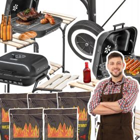    Kerti faszén grill fedéllel és kisasztallal a kertbe + 10kg szén