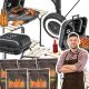  Kerti faszén grill fedéllel és kisasztallal a kertbe + 10kg szén
