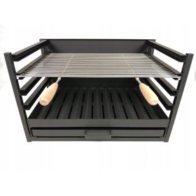   Grill betét 65x40x40cm rozsdamentes rostély, kihúzható tűztér, hamutartó
