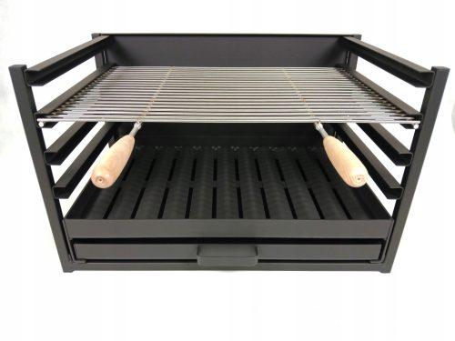  Grill betét 65x40x40cm rozsdamentes rostély, kihúzható tűztér, hamutartó