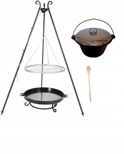 Grill XXL ROZSDAMENTES ACÉL rostély 70 állvány kovácsolt öntöttvas üst 8 Fedél
