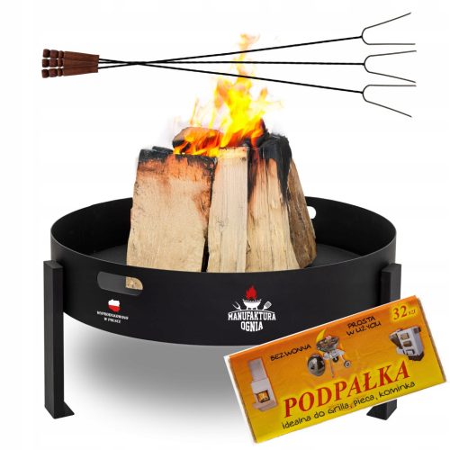  Kerti kandalló 70cm grill acél tűz 2mm bogrács Polír + Kiegészítők