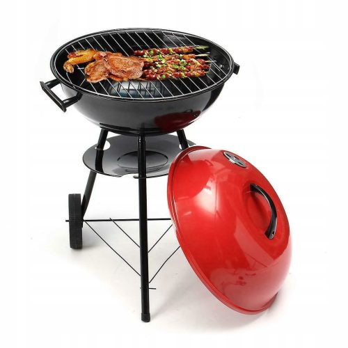  Hordozható kerek faszén BBQ Grill hőszabályozás piros