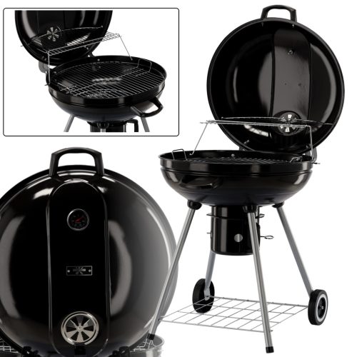  KERTI SZÉN GRILL FEDŐVEL KEREK VL04 FEKETE
