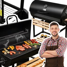    Kerti faszén grill Hordó asztalok acél tömör rostély hőmérővel