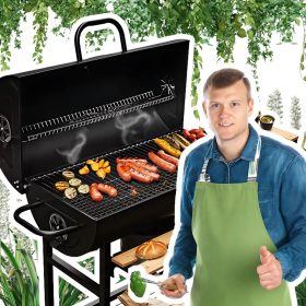    Kerti grill Hordóasztalok tömör acél rostély hőmérővel és szabályozással