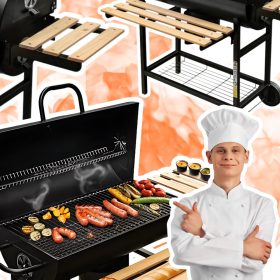    Faszén grill Hordó asztalok tömör acél rács hőmérővel és szabályozással