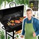  Kerti grill Hordó asztalok acél tömör rostély hőmérővel + 6kg szén