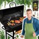  Kerti grill Hordó asztalok acél tömör rostély hőmérővel + 2kg szén