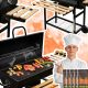  Faszén grill Hordó asztalok acél tömör rostély hőmérővel + 10kg szén