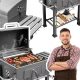  Kerti faszén grill fedővel, oldalasztallal, öntöttvas rostélyos, masszív 25 kg