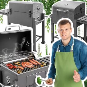    Kerti grill fedéllel, kisasztal, öntöttvas rostély, masszív 25kg a kertbe