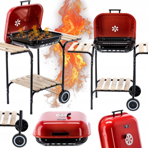  AMERIKAI SZÉN GRILL OLDALPOLCVAL ÉS KEREKES KERET 96x45x75 cm