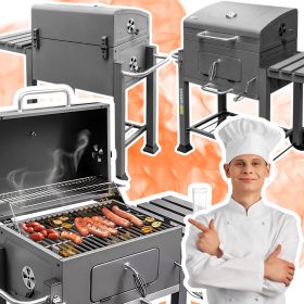    Faszén grill fedéllel, kisasztal, öntöttvas rostély, tömör 25 kg, füstölő