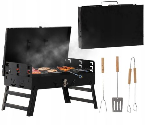  XXL hordozható összecsukható utazási faszén grillbőrönd + kiegészítők