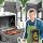  Kerti grill fedővel, kisasztallal, öntöttvas tömör rostélyral + 4 kg szén