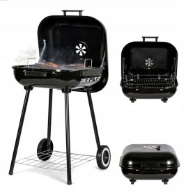    Kerti faszén grill nagy rács és csuklós fedél a kerekeken