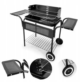    Kerti faszén grill fém polcokkal Állítható rács 53x34 cm kerekek