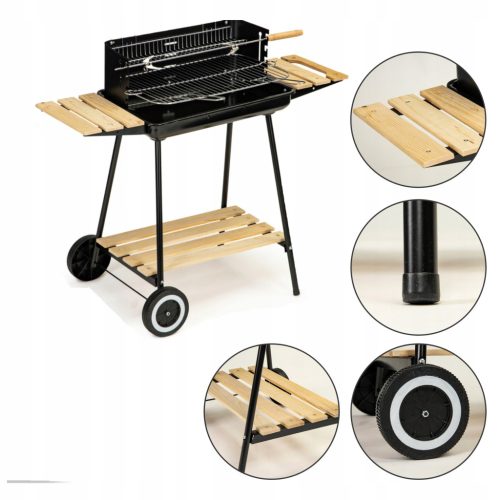  Nagyméretű, kerekes faszén kerti grill Rotisserie 3x polcos prémium grill