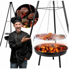    KANDALLÓ ÁLLVÁNY GRILL TÁBORTÜZRÁCS KERTI FÜGGETŐ NAGY 50cm-es TÁBORTÜZ