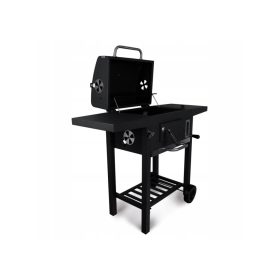    Nagy faszén grill fedővel és kerekekkel öntöttvas rácsos hamutálca + hőmérő