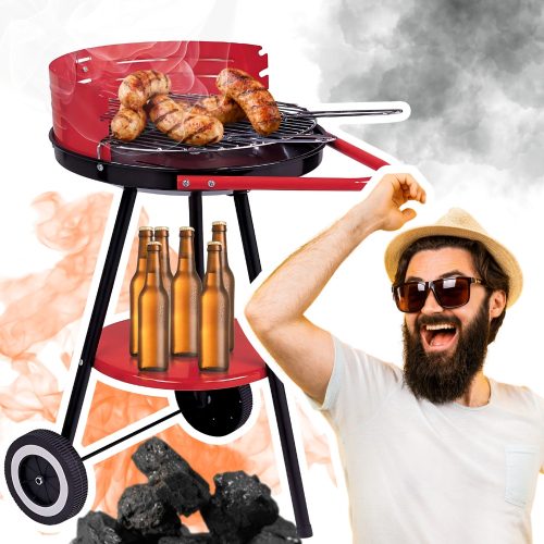  Mobil szenes grill 41 cm-es állítható króm kerek tömör rostély