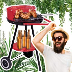    Mobil kerti grill 41 cm-es állítható króm kerek tömör rostély