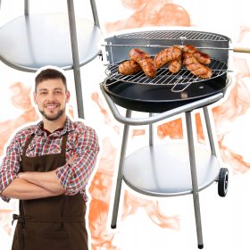    Hordozható kerek faszén grill 48 cm-es tartós istálló erkélykertbe