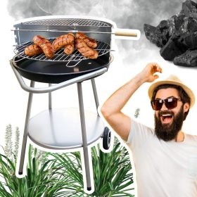    Kerek krómozott kerti grill 48 cm-es tartós istálló erkélykertbe