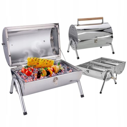  GRILL hordozható turistakert BBQ kis szén 38x30 rozsdamentes acél