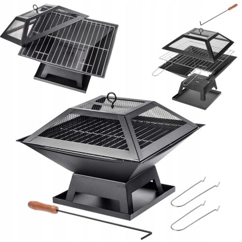  KERTI TÜZGÖRZÉS TÁBROMTÜZES GRILLHEZ RÁCSFEDŐVEL 46cm ACÉL KÉSZLET