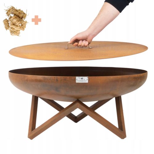  Tűzrakás fedéllel Kerti szett Mélytál 100 cm Corten acél 3 mm