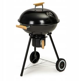    Tartós kerti faszén grill fedővel, kerek ráccsal, 44 cm-es hamutartó kerekekkel