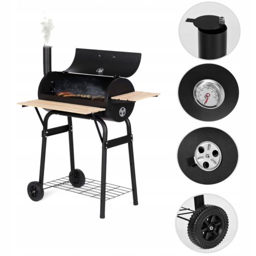  Faszén grill fedéllel, hőmérővel, szellőzőkerttel, kerekekre zárható