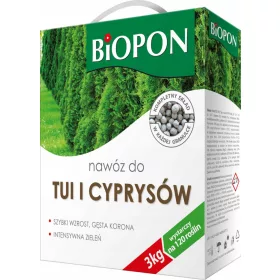    BIOPON MŰTRÁGYA TUI ÉS CIPRESS GRÁNULÁKHOZ 3KG GYORS NÖVEKEDÉS SŰRŰ KORONÁHOZ