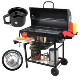    Faszén grill KEREKEKEN HORDOZHATÓ KERÉKHORDÓ fedéllel nagy tömör