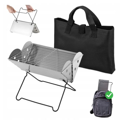  Mini összecsukható faszén grill 26,5x35 cm piknik kemping teraszhoz, tokkal együtt