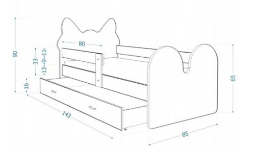 AJKmeble gyerekágy 85 x 143 cm, tarka