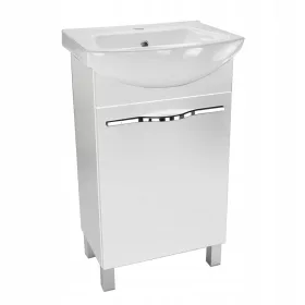   Fürdőszoba szekrény mosdóval 50 cm, álló, fehér fényű, polcos, lágyan záródó A