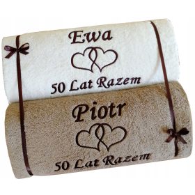    HÍMZETT törölközők ajándék HÜVŐI ÉVFORDULÓ arany évforduló